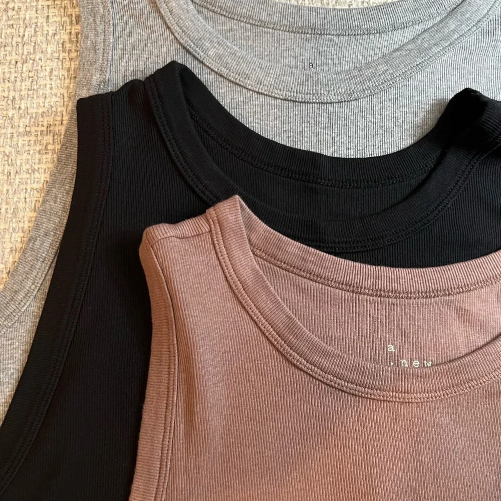 a new day Women's Ribbed Tank Tops (3) - Black, Gray, and Brown - NWOT #38 - Picture 2 of 8